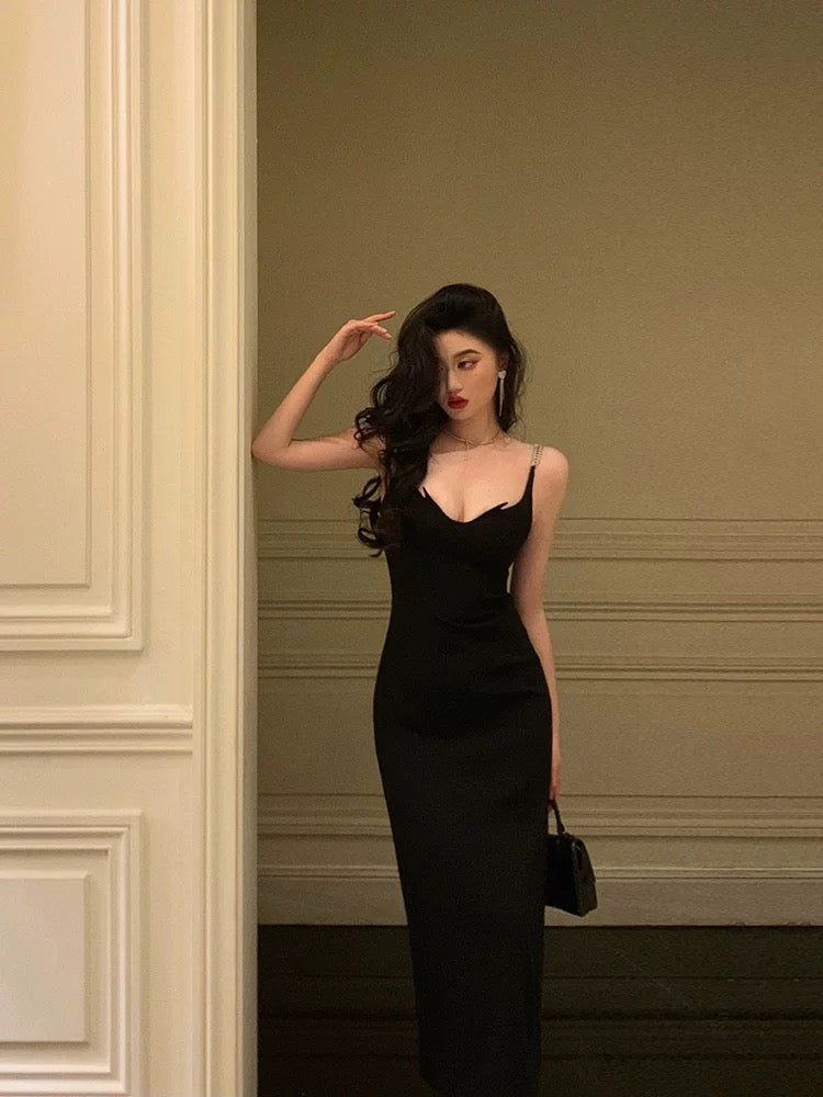 Gorgeous Sheath Spaghetti Straps Black Date Night Dress Prom Dresses Party Dress Birthday Outfits - View 3 | VelvetHem