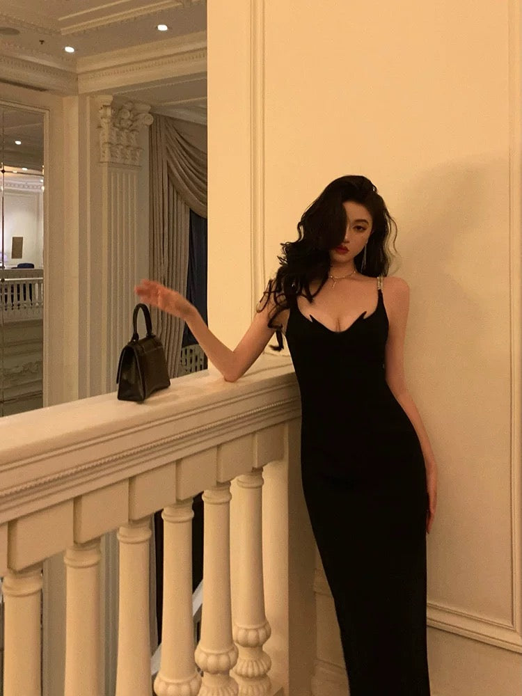 Gorgeous Sheath Spaghetti Straps Black Date Night Dress Prom Dresses Party Dress Birthday Outfits - View 4 | VelvetHem
