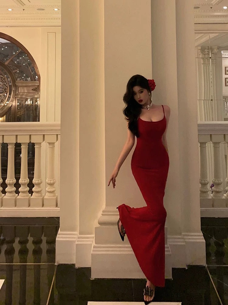 Gorgeous Sheath Spaghetti Straps Red Date Night Dress Prom Dresses Party Dress Birthday Outfits - View 2 | VelvetHem