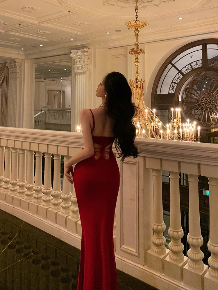 Gorgeous Sheath Spaghetti Straps Red Date Night Dress Prom Dresses Party Dress Birthday Outfits - View 5 | VelvetHem