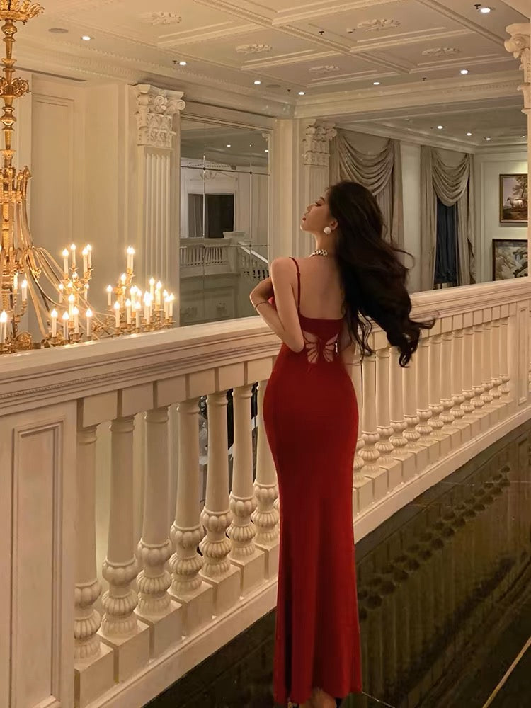 Gorgeous Sheath Spaghetti Straps Red Date Night Dress Prom Dresses Party Dress Birthday Outfits - View 4 | VelvetHem