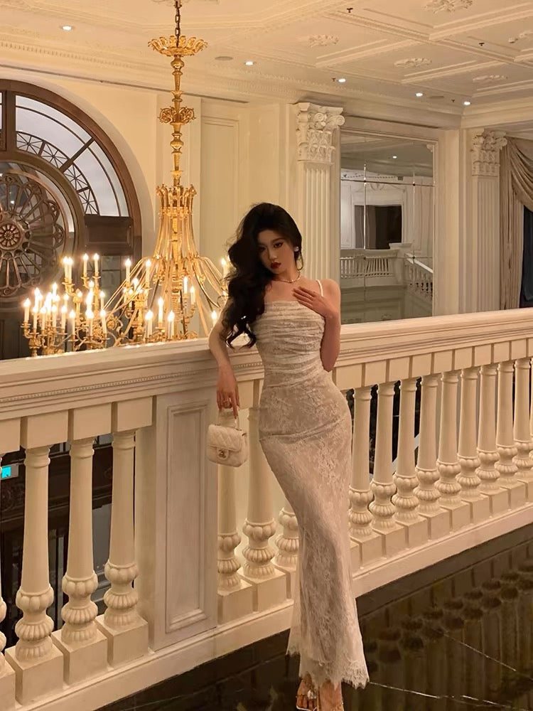 Stunning Sheath Spaghetti Straps Sleeveless Lace Date Night Dress Prom Dresses Birthday Party Outfit