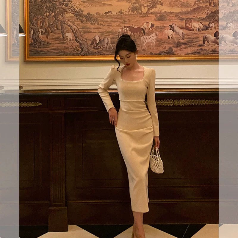 Stunning Sheath Square Neckline Long Sleeves Date Night Dress Prom Dresses Birthday Party Outfit - View 2 | VelvetHem