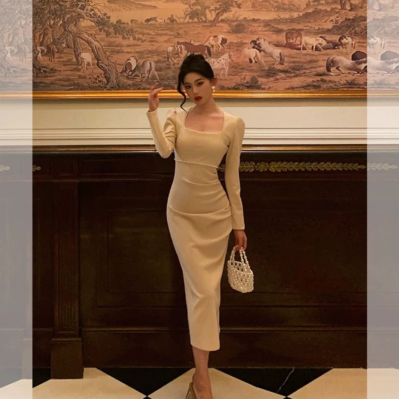 Stunning Sheath Square Neckline Long Sleeves Date Night Dress Prom Dresses Birthday Party Outfit - View 5 | VelvetHem