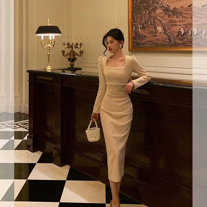 Stunning Sheath Square Neckline Long Sleeves Date Night Dress Prom Dresses Birthday Party Outfit - View 3 | VelvetHem