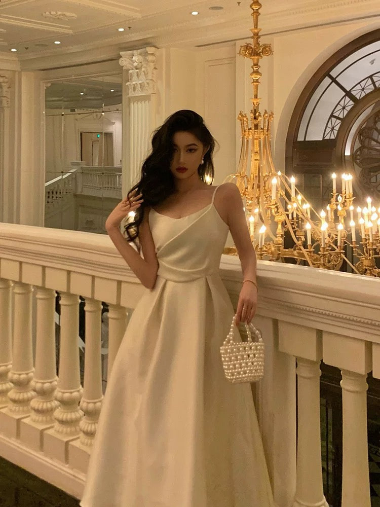 Pretty A line Spaghetti Straps Ivory Date Night Dress Prom Dresses Birthday Party Outfit - View 4 | VelvetHem