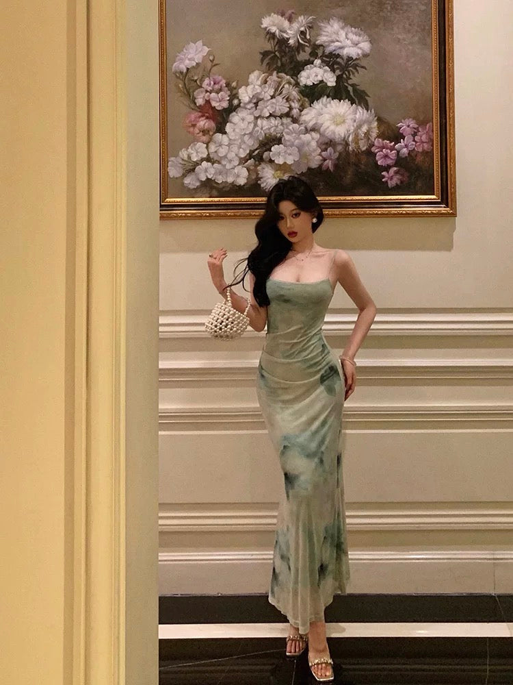 Classy Sheath Spaghetti Straps Mint Green Floral Prom Dresses Birthday Outfits Evening Gown - View 3 | VelvetHem