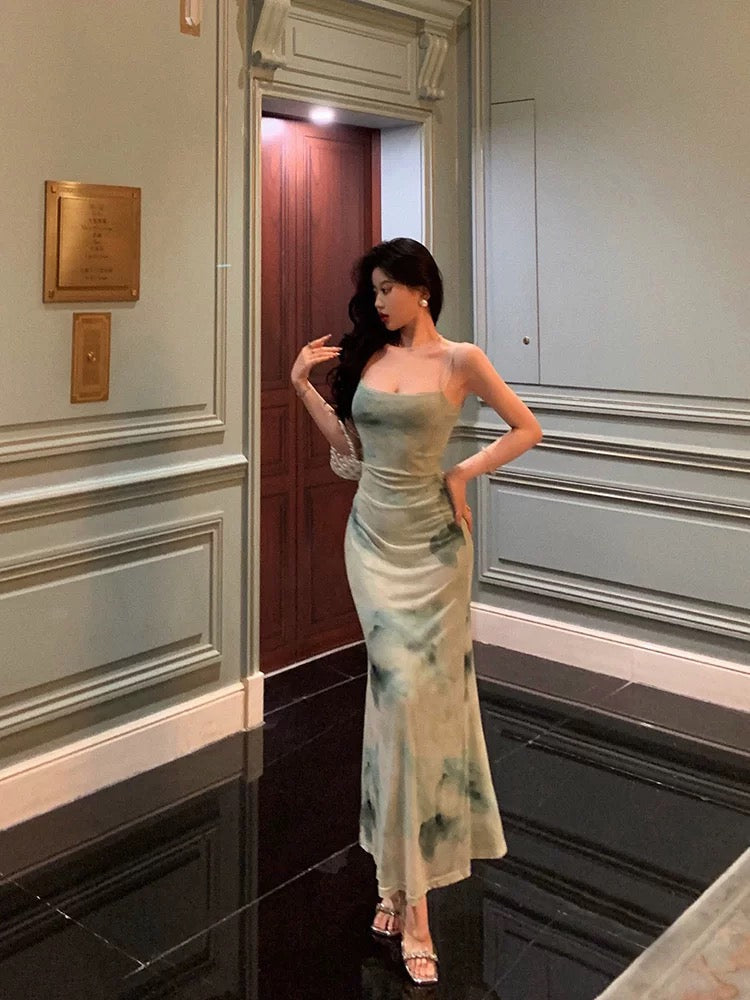 Classy Sheath Spaghetti Straps Mint Green Floral Prom Dresses Birthday Outfits Evening Gown - View 2 | VelvetHem