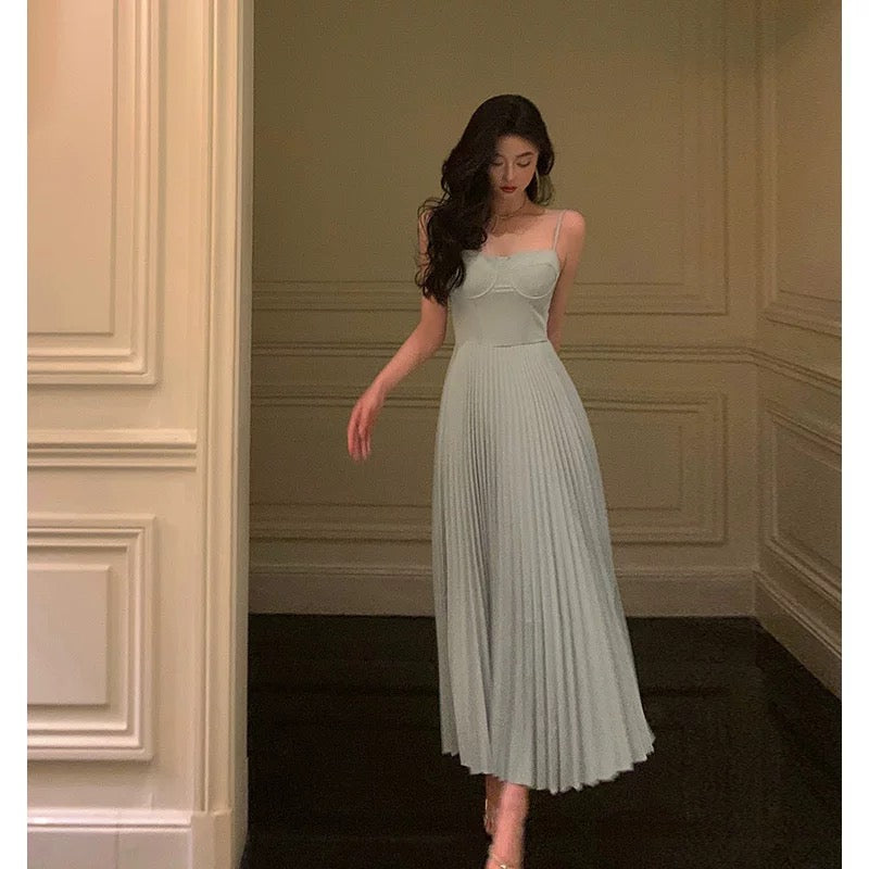 Simple A line Spaghetti Straps Dusty Blue Prom Dresses Birthday Outfits Evening Gown - View 3 | VelvetHem