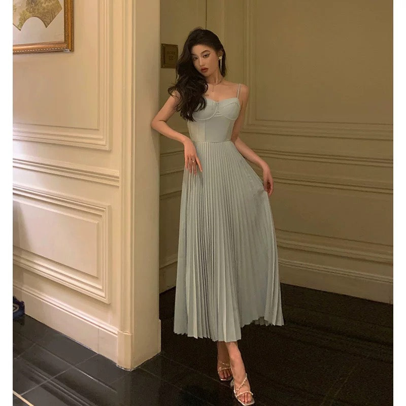 Simple A line Spaghetti Straps Dusty Blue Prom Dresses Birthday Outfits Evening Gown - View 5 | VelvetHem