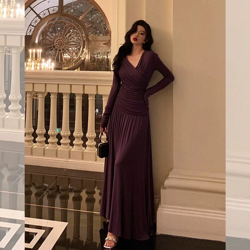 Elegant Sheath V Neckline Grape Long Prom Dresses Birthday Outfits Evening Gown - View 5 | VelvetHem