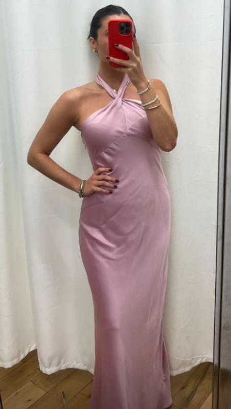 Simple Halter-Neck Pink Satin Long Prom Dress Formal Evening Dress Y8450 - VelvetHem