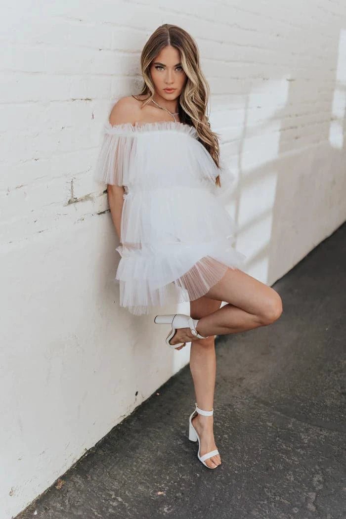 White Tulle Mini Dress Short Mini Gown (ZD11621)