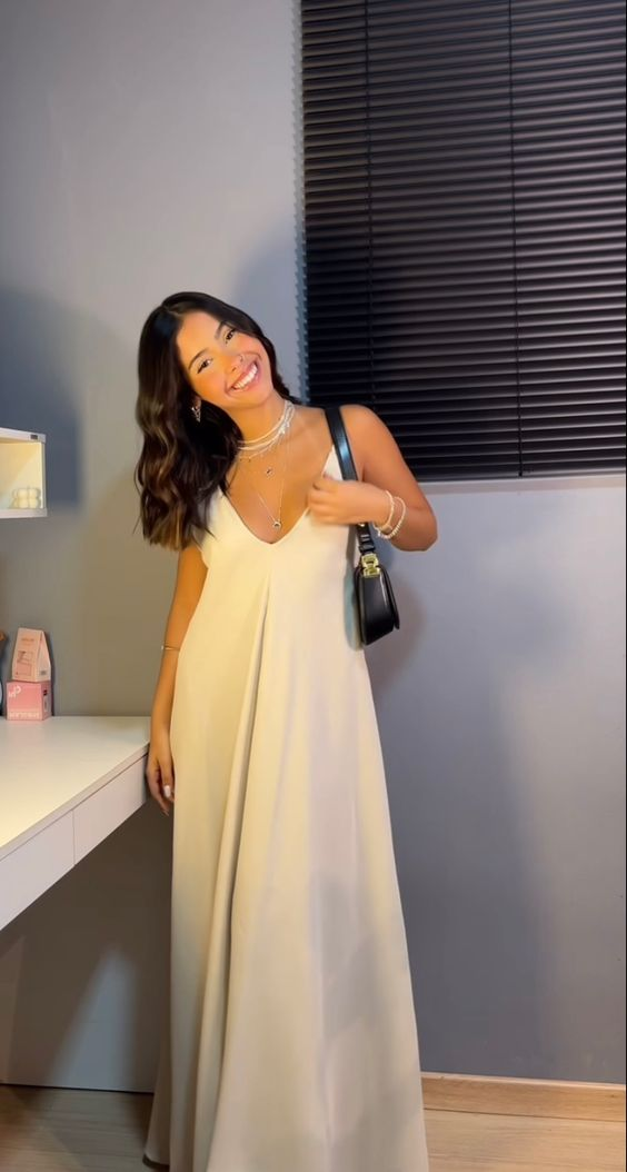 Simple White V Neck Evening Dress White Maxi Dress Y7101