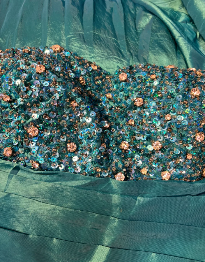 Unique Sweetheart Neck Satin Beaded Mermaid Long Evening Dress Party Gown With Flowers - View 4 | VelvetHem