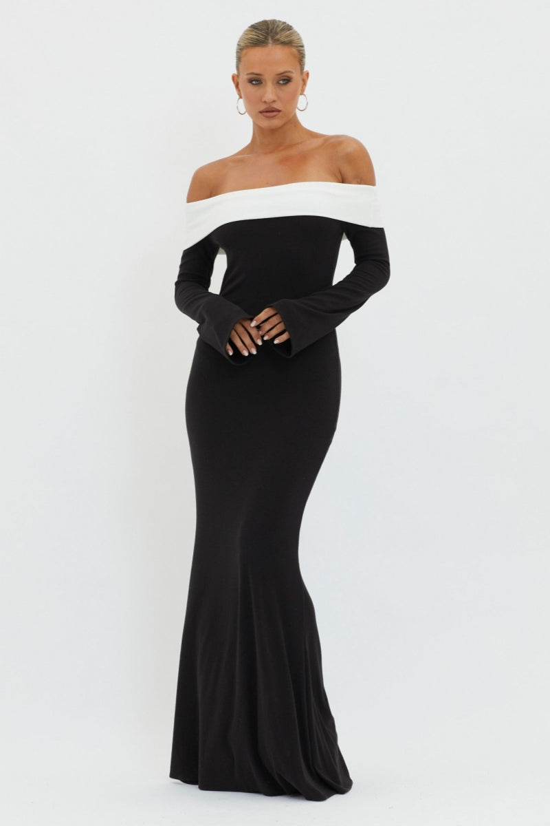 Karina Chic Off the Shoulder Maxi Knit Dress Elevated Occasion Wear