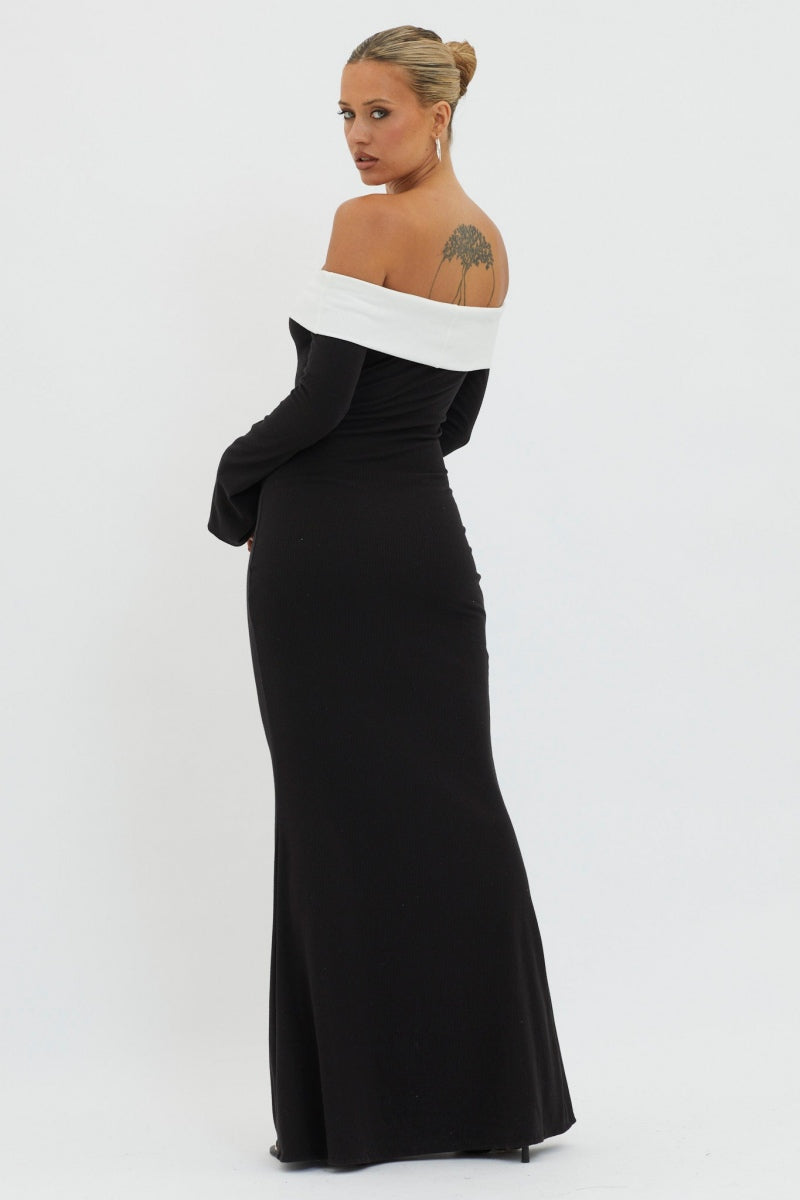 Nahir Minimalist Off the Shoulder Maxi Knit Dress Evening Wear Edit