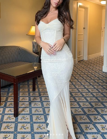 Elegant Spaghetti Straps Apricot Lace Chiffon Mermaid Evening Dress Prom Dress - VelvetHem