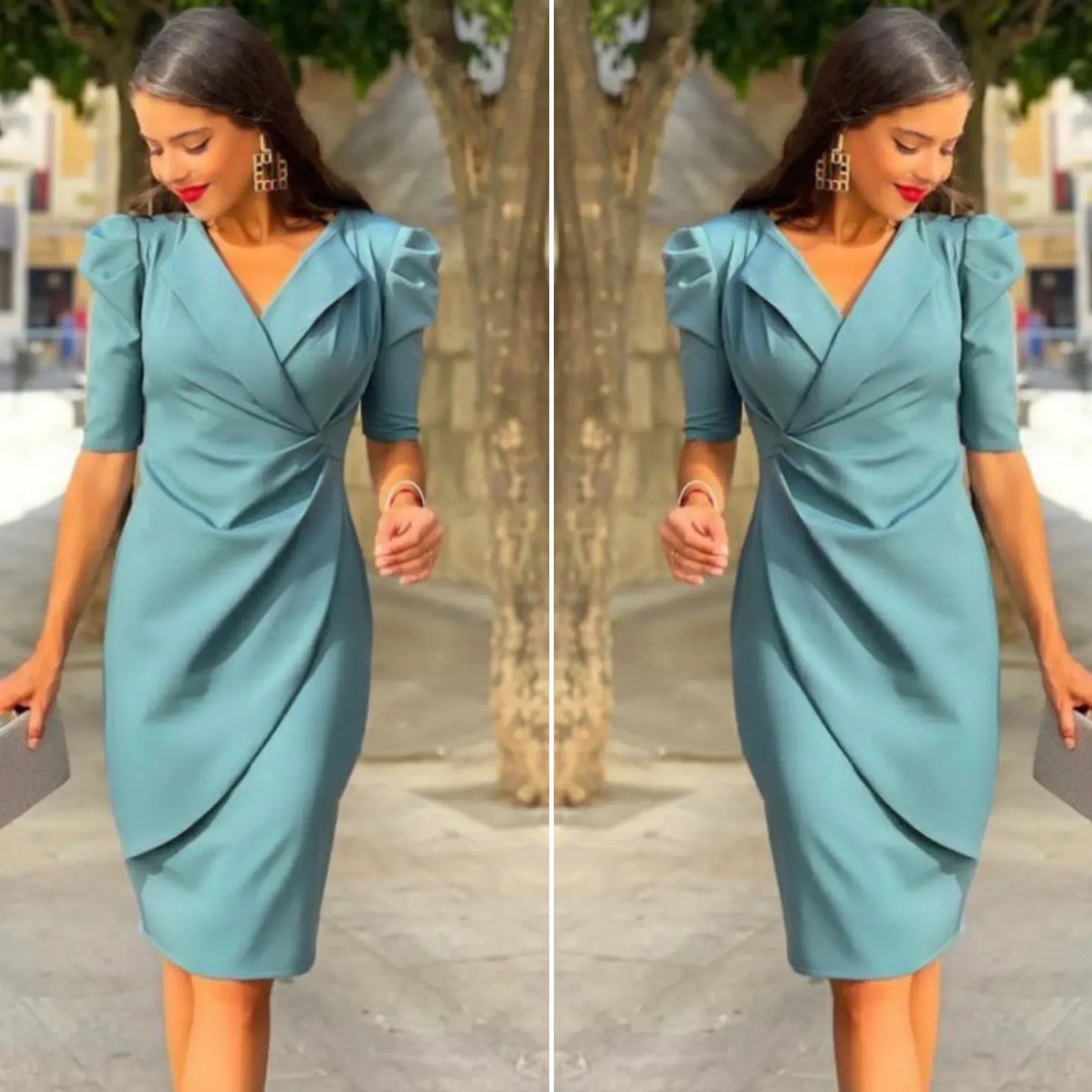 Antonia Chic Dress with Puff Sleeves Elevated Occasion Wear
