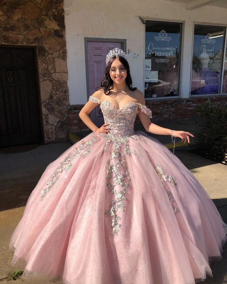 Off The Shoulder Pink Ball Gown,Pink Princess Dress,Pink Sweet 16 Dress Y2343 - VelvetHem