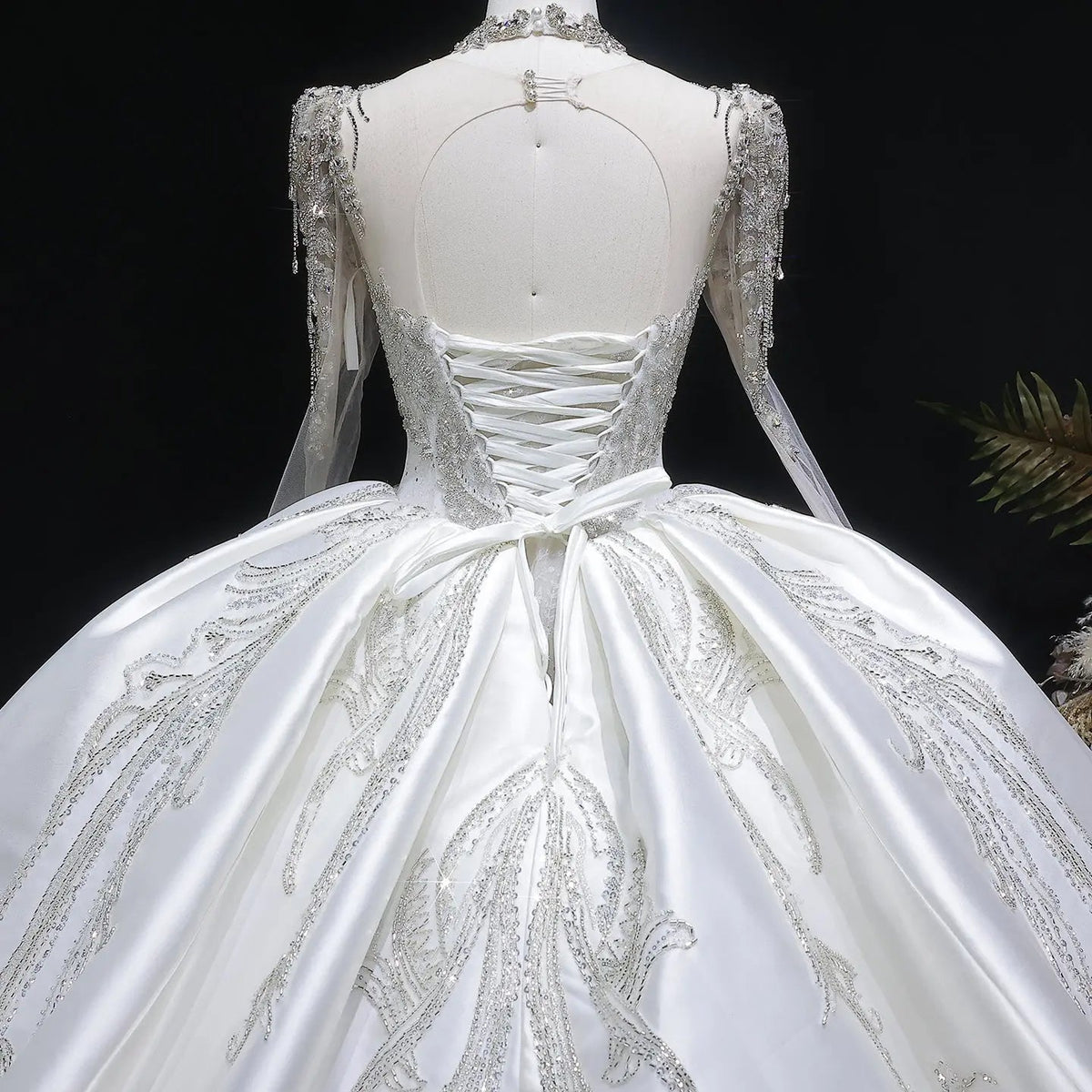 Luxury Long Sleeve Ivory Wedding Dress with Crystal Embroidered Details ZP162