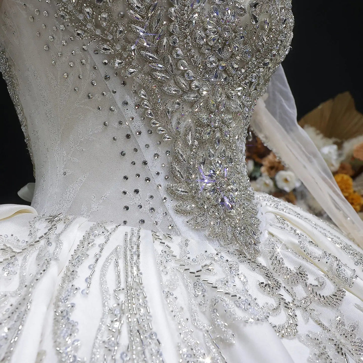 Luxury Long Sleeve Ivory Wedding Dress with Crystal Embroidered Details ZP162