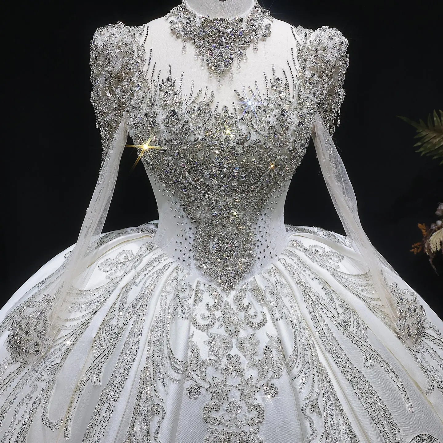 Luxury Long Sleeve Ivory Wedding Dress with Crystal Embroidered Details ZP162