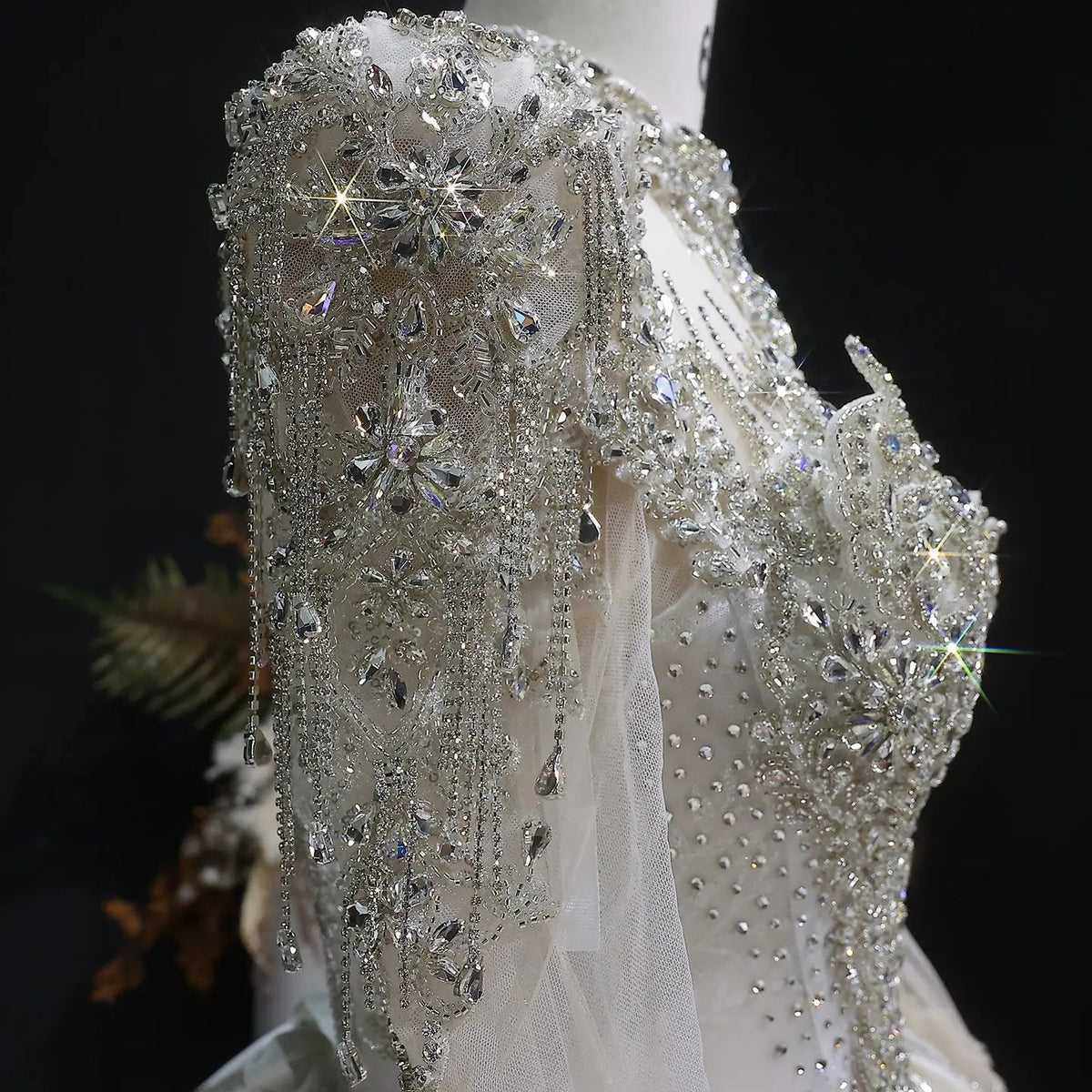 Luxury Long Sleeve Ivory Wedding Dress with Crystal Embroidered Details ZP162