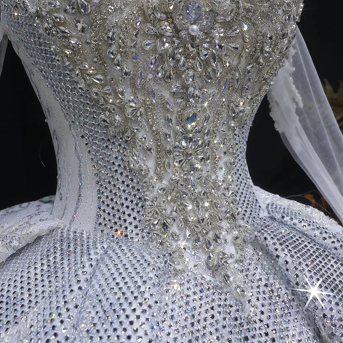 Glamorous White Diamond Embroidered Long Sleeve Wedding Dress ZP163
