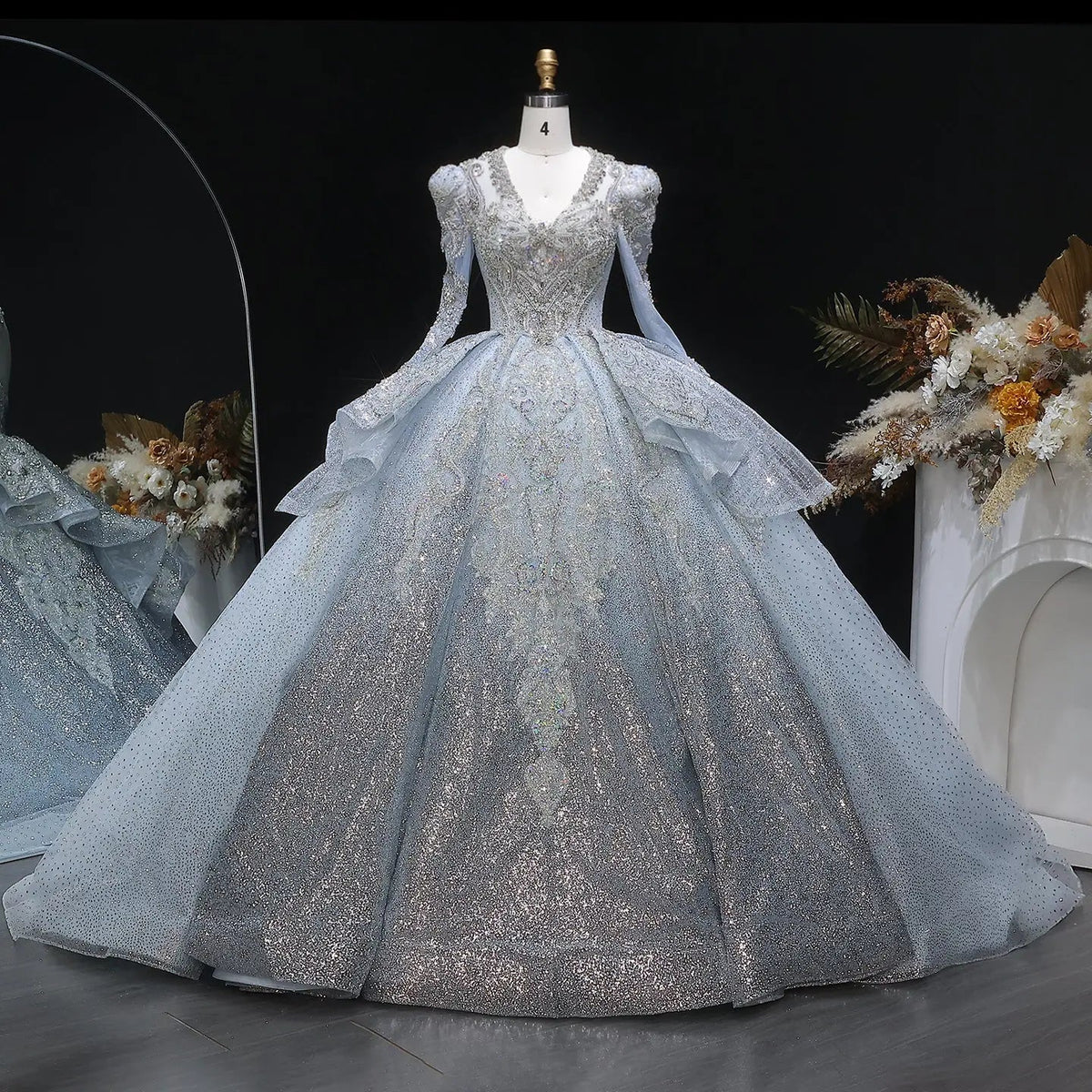 Luxury Blue Sequin Embroidery Ball Gown Wedding Dress ZP154