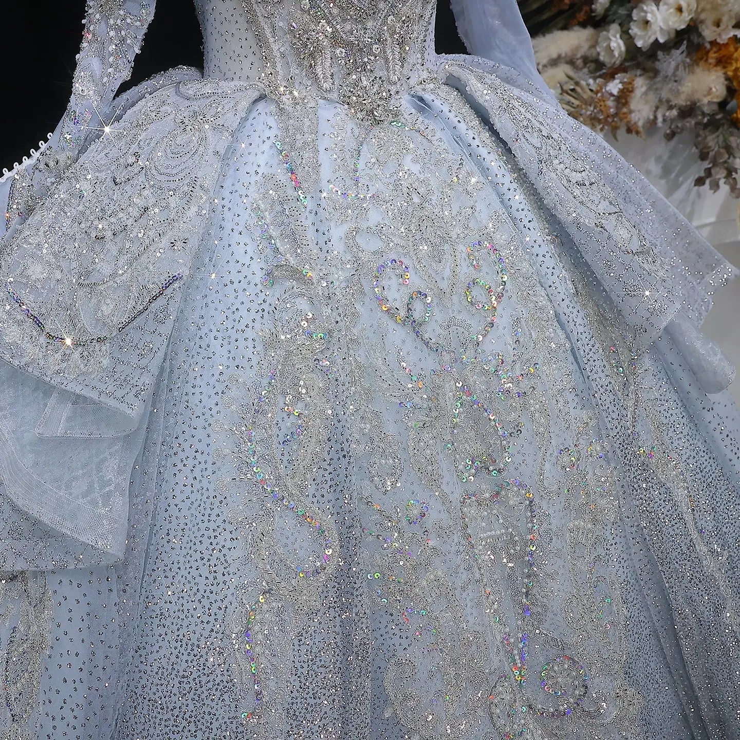 Luxury Blue Sequin Embroidery Ball Gown Wedding Dress ZP154