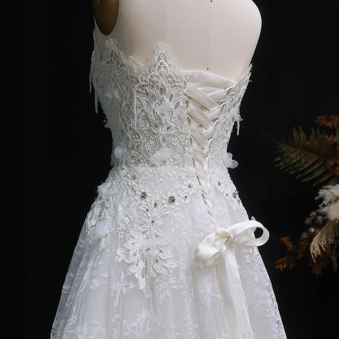 Luxury White Embroidered 3D Floral Strapless Ball Gown Wedding Dress ZP159