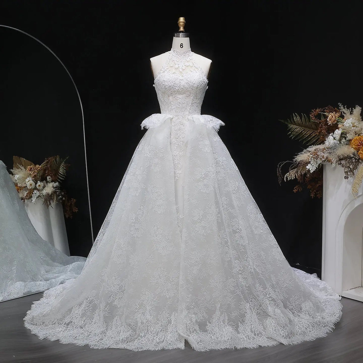 Luxury White A-Line Wedding Dress with Lace Embroidery and Overskirt ZP167 - VelvetHem