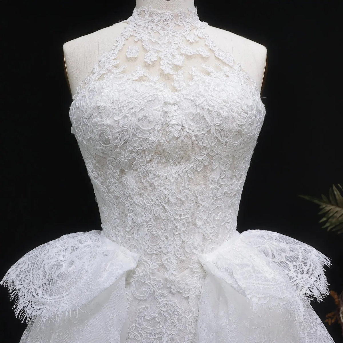 Luxury White A-Line Wedding Dress with Lace Embroidery and Overskirt ZP167