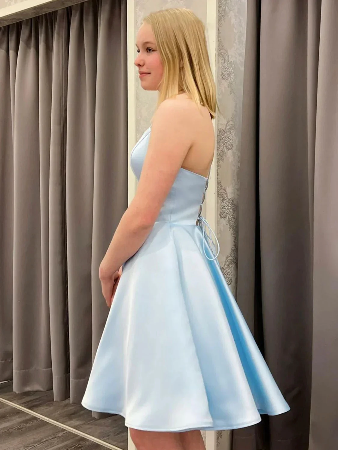 Blue Satin Blue Homecoming Dress 18th Graduation Dress (ZD11767)