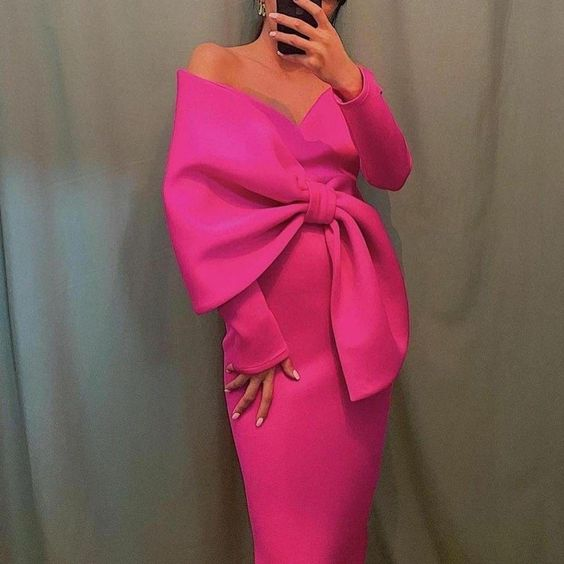 Women's Elegant V-Neck Off Shoulder Long Dress Big Knot Slim Evening Dresses Boutique Occasion Dresses - VelvetHem