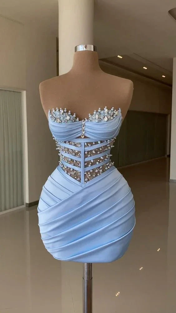 Sexy Blue Dress with Pleated Blue Homecoming Dress Y4131 by simplepromdress