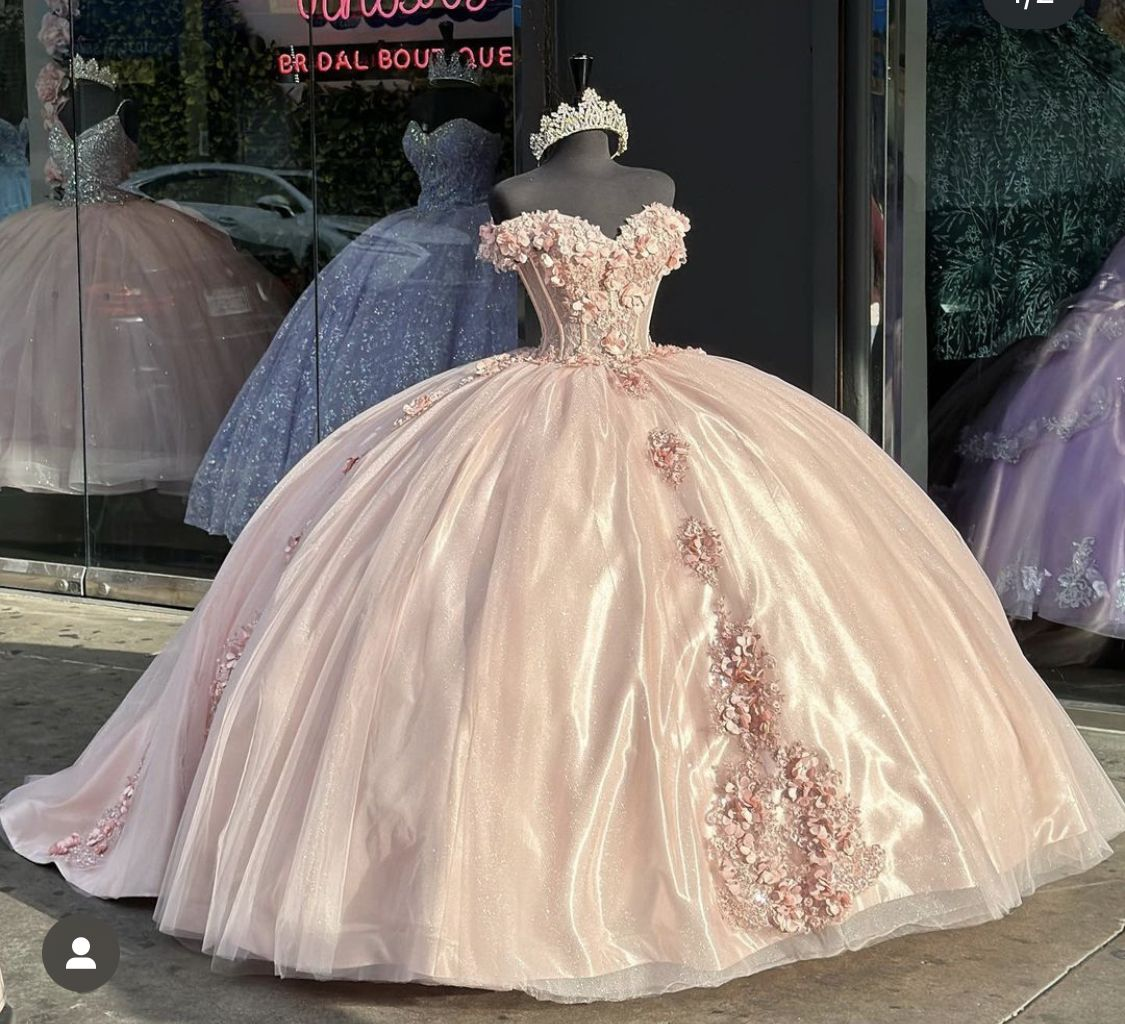 Shiny Pink Quinceanera Dress Ball Gown Applique Party Gowns Sweet 16 Dress Y2567 - VelvetHem