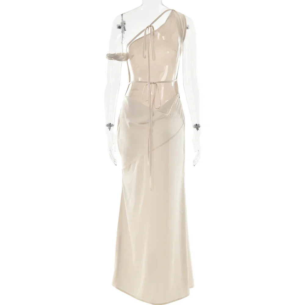 Satin Apricot Backless Long Dress