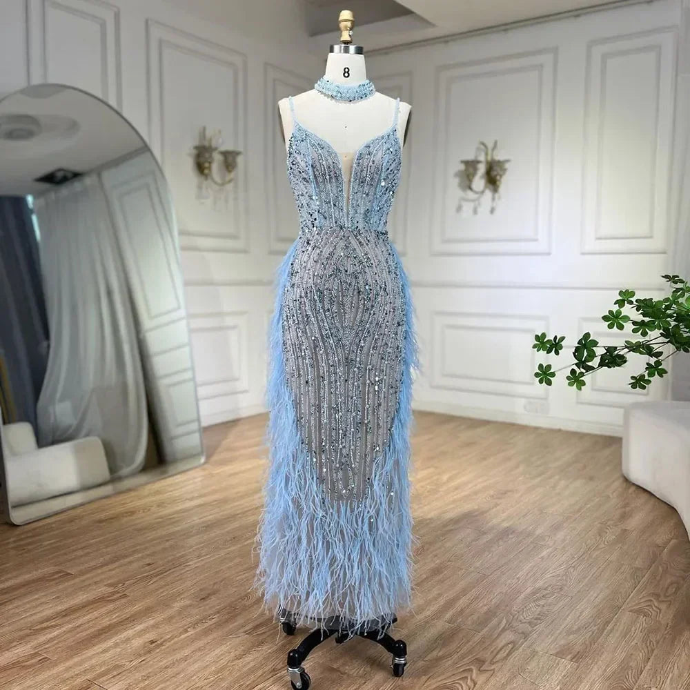Zapdress Customized White Nude Mermaid Beaded Feather Evening Gowns 2026 Wedding Party Prom Dresses For Women (ZD17271)