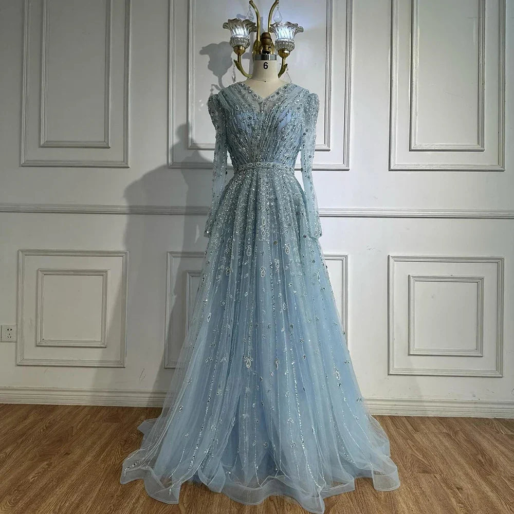 Saudi Arabic Elegant Nude A-Line Beaded Evening Dress Gown For Wedding Occasion 2025 DLA71803D Customized (ZD17240) - VelvetHem