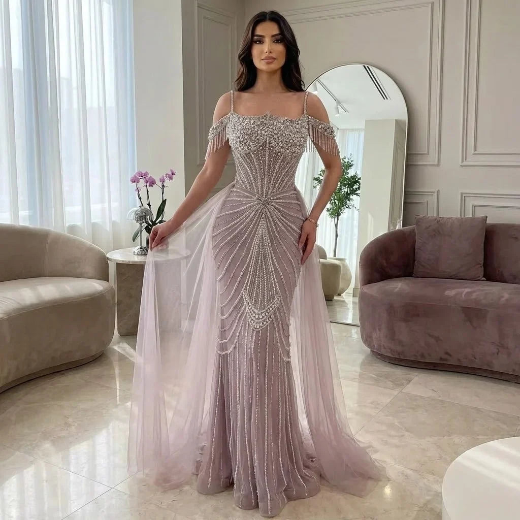 Zapdress 2026 Mermaid Evening Gowns Pearl Beaded Tassel Formal Party Dresses for Wedding Guest DLA73148B Customized (ZD17311) - VelvetHem