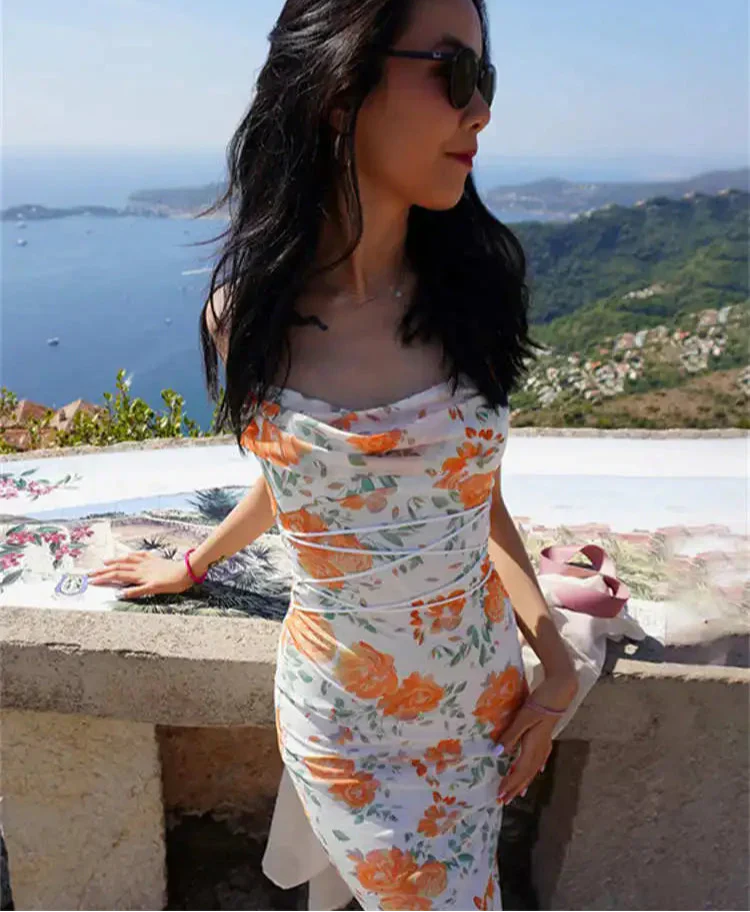 Floral Print Spaghetti Strap Long Dress