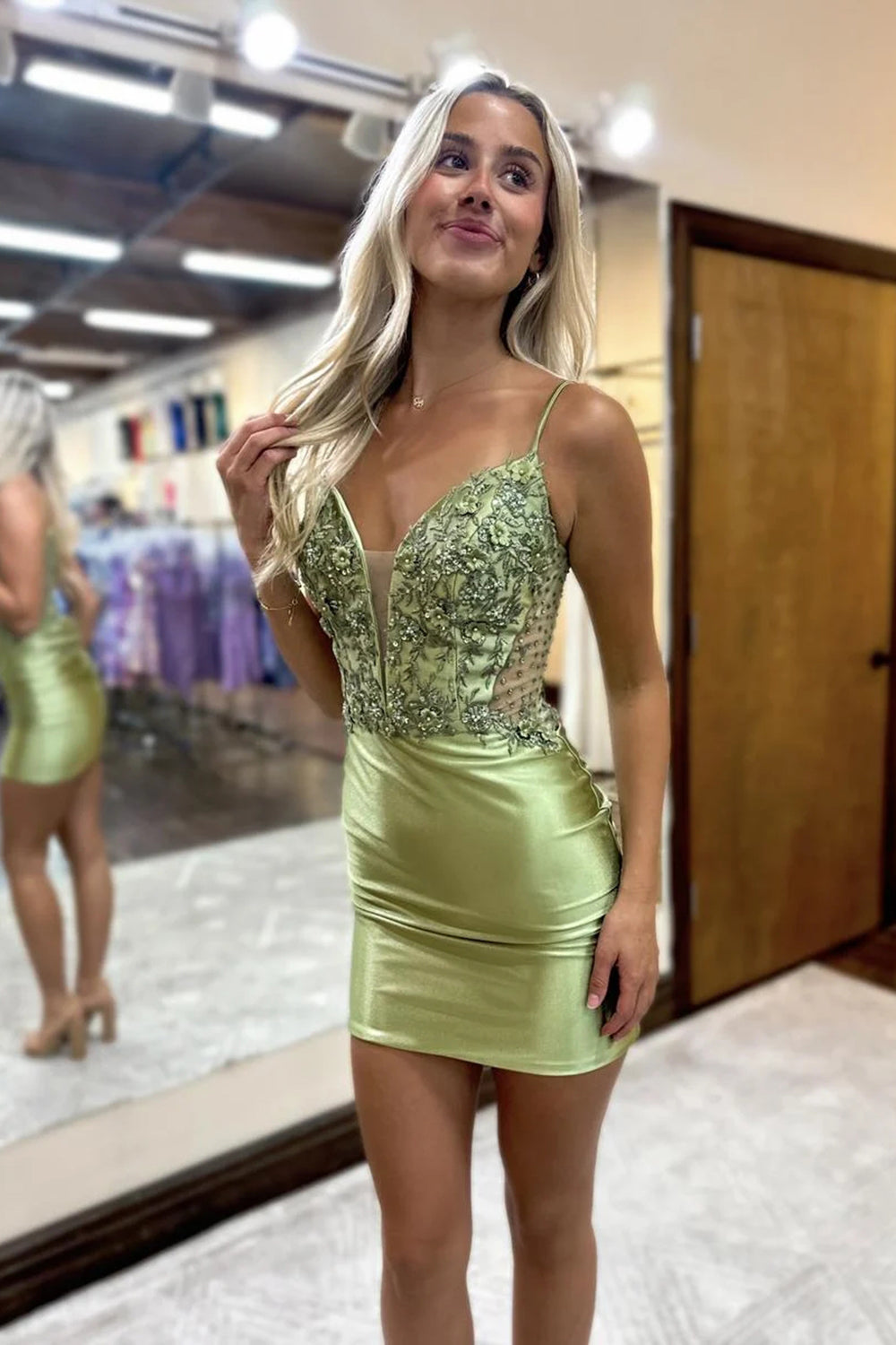 Sage Homecoming Dresses Tight Short Cocktail Dresses with Lace