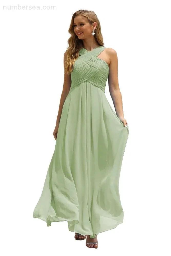 ZapDress Women Halter Chiffon Bridesmaid Dress A-line Long Formal Prom Gown (ZD17050)