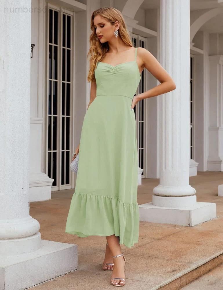 ZapDress Spaghetti Strap Chiffon Bridesmaid Dress Ankle Length Formal A Line Cocktail Party Homecoming Dress for Juniors (ZD16949)