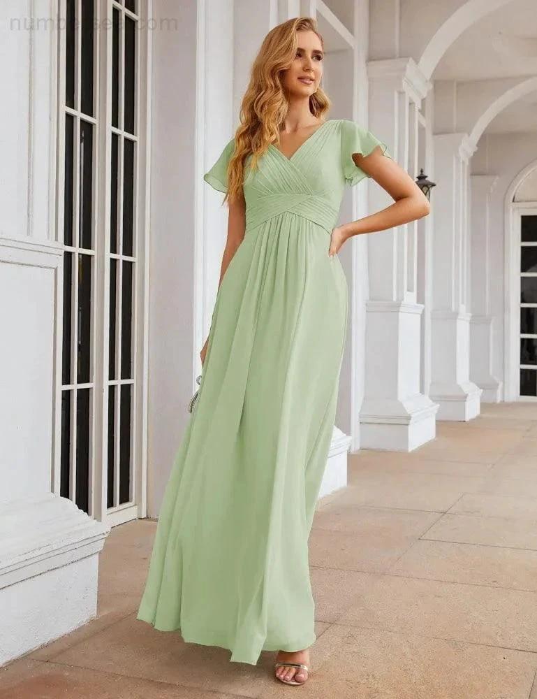 ZapDress Chiffon Bridesmaid Dress Cap Sleeves Maxi Prom Gowns Party Wedding Mother of The Bride Dresses for Women (ZD17035)