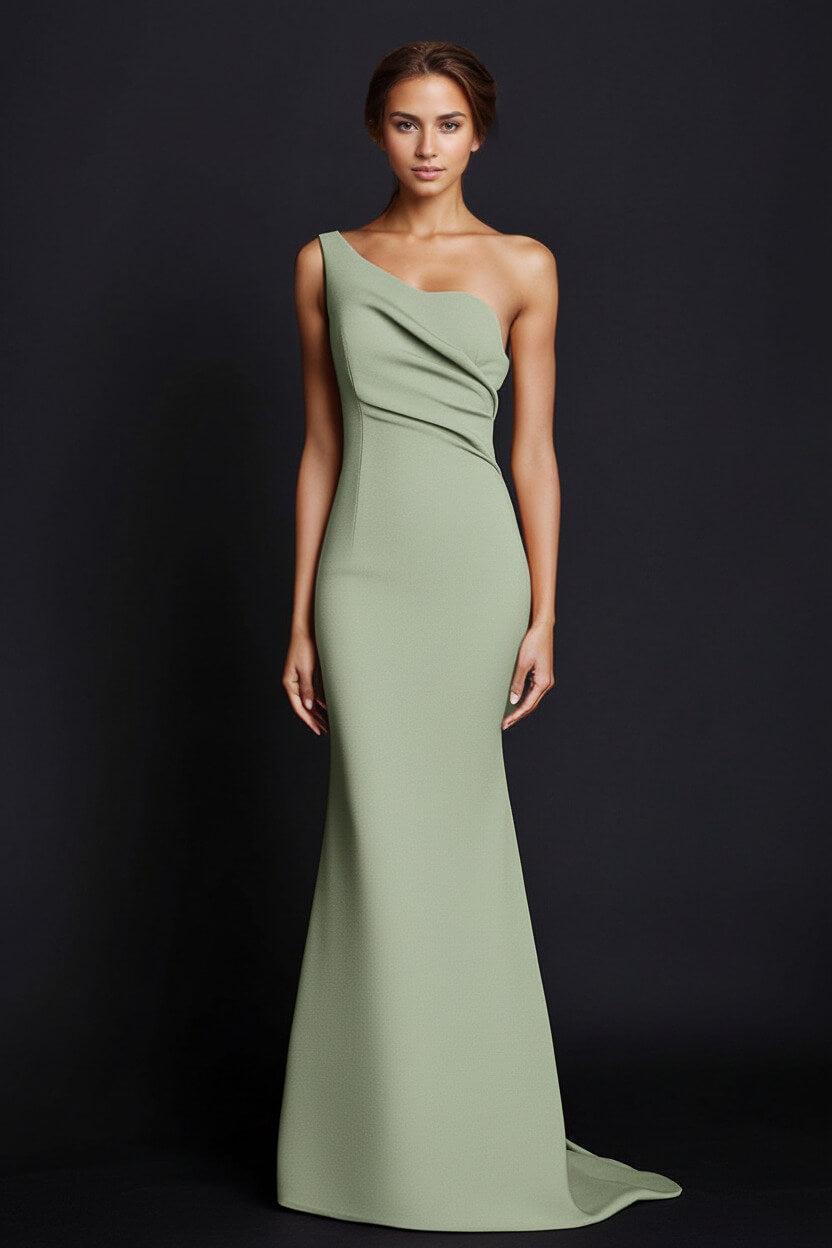One Shoulder Khaki Wedding Guest Dress Mermaid Long Formal Dress