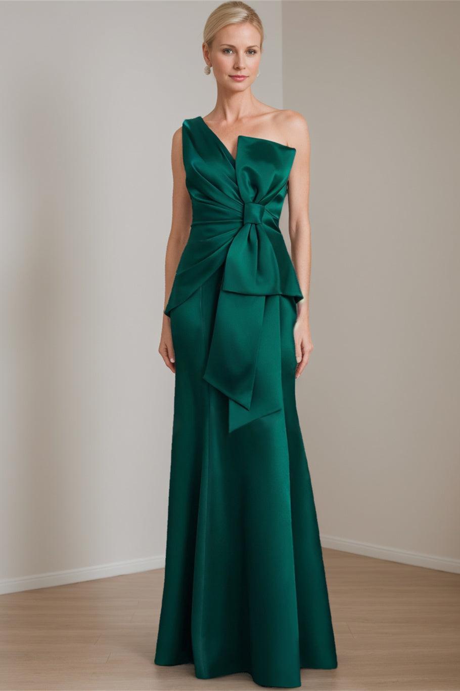 Satin Long Sleeveless One Shoulder Bow Gown for the Mother of the Bride
