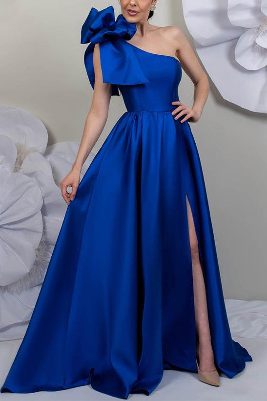 Satin Mother of the Bride One Shoulder A Line Dress with Side Split